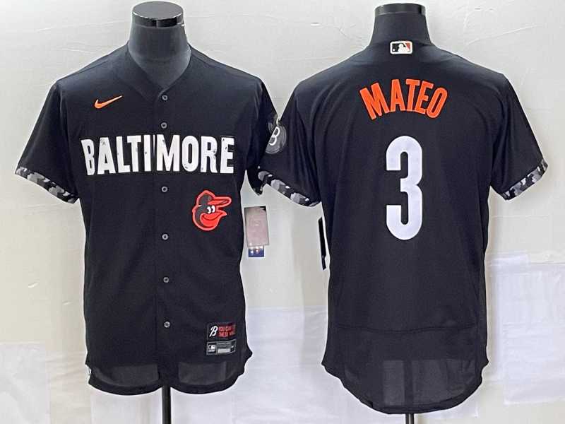 Men's Baltimore Orioles #3 Jorge Mateo Black 2023 City Connect Flex Base Stitched Jerseys